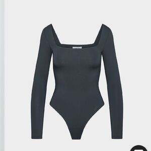 Aritzia Babaton Slate Gray Contour Square Neck Long Sleeve Thong Bodysuit